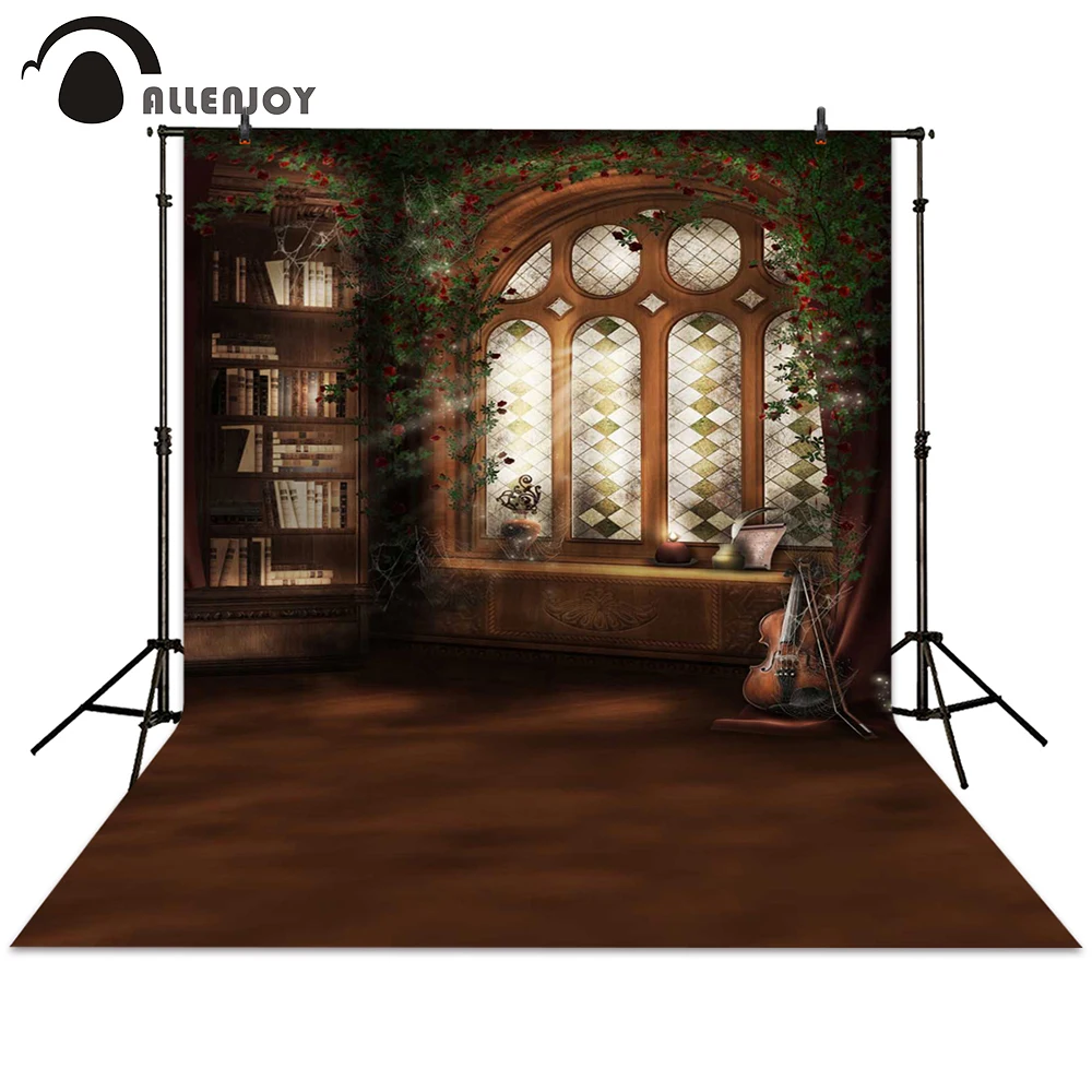 Allenjoy photography backdrop window bookshelf retro backdrop background for photo studio indoor photocall photo booth