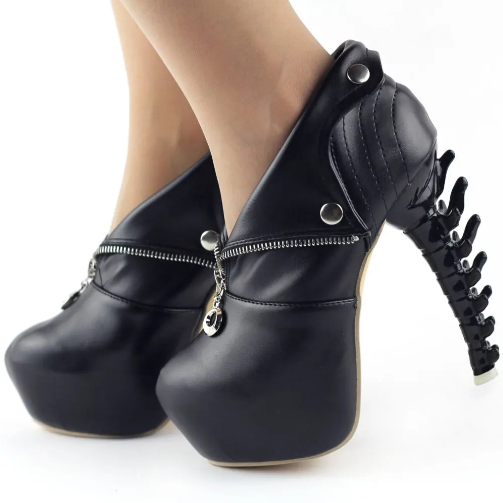 LF40605 Black/White Zip High-top Bone High Heel Platform Ankle Boots