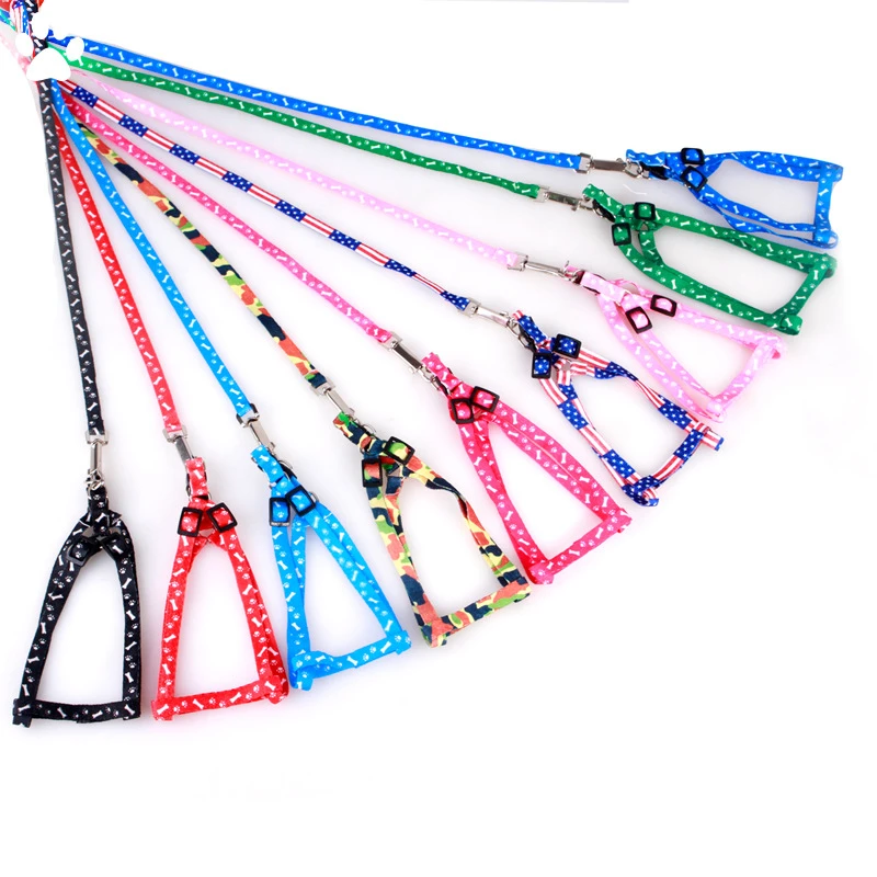 Dog Collars Strengthen Colorful Printing Small-sized Pets Puppy Dog Cat Safety Adjustable Lead Harness Leash Traction Rope cloth