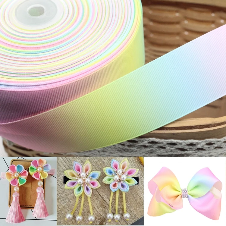 Pretty 25mm 40mm 50mm (1 meter/lot) gradient colors rainbow printed grosgrain ribbon DIY Wrapping Wedding Party Hair Bow Decor