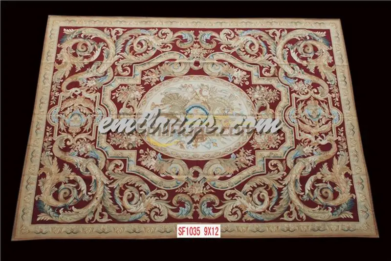 Home Decor Natural Sheep Wool Antique  aubusson Style French Carpet Antique French Wool 19th Century Aubusson Carpet