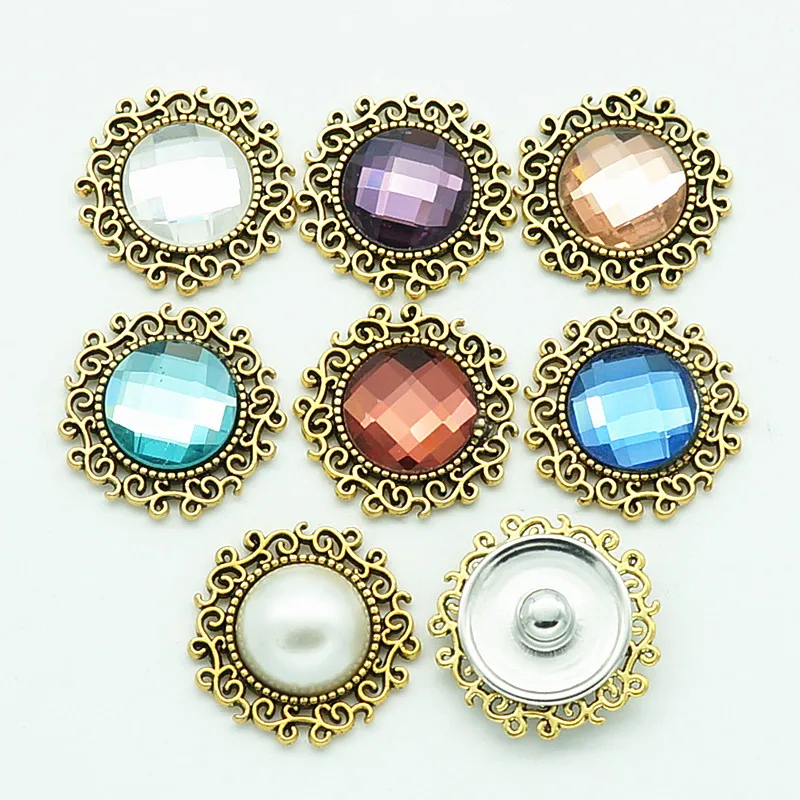 New Fashion NS0050 10pcs mixed 22mm Colorul Bronze Glass snap buttons fit DIY snap bracelet jewelry wholesale