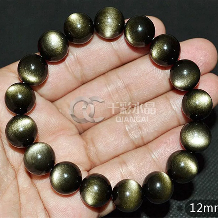 

14mm Natural Gold Obsidian Bracelet Jewelry For Women Lady Men Gift Healing Crystal Energy Beads Gemstone Strands AAAAA