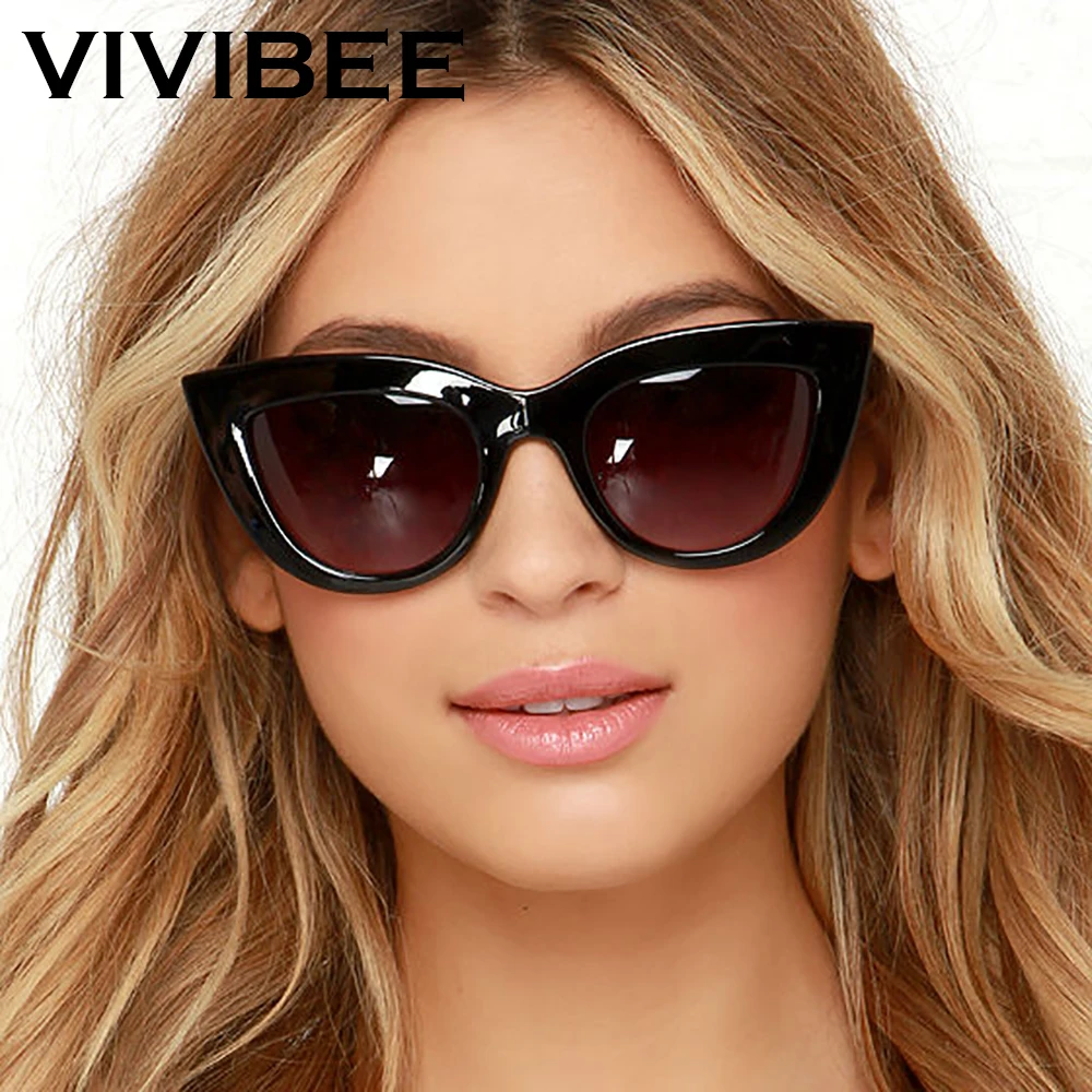 VIVIBEE Trends Солнцезащитные очки «кошачий глаз» для девочек, винтажные солнцезащитные очки 2025 года для женщин, дизайнерский бренд, роскошные женские черные очки