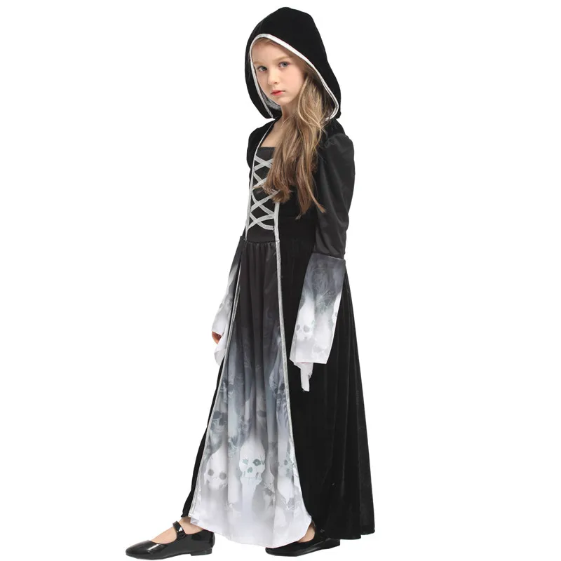 M-XL Kids Kinderen Demon Ghost Cosplay Meisjes Halloween Skelet Enge Kostuums Carnaval Purim Toneelstuk Maskerade Feestjurk