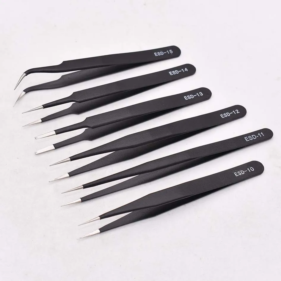 Yellow Package ESD - 10 11 12 13 14 15 With Thicken Black Anti-static Coating Tweezers For Phone Tablet PC iPad Repair Tools 600