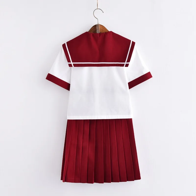 Conjuntos JK japoneses de uniforme escolar para niñas, trajes de marinero de color rojo, novedad de verano, 2024