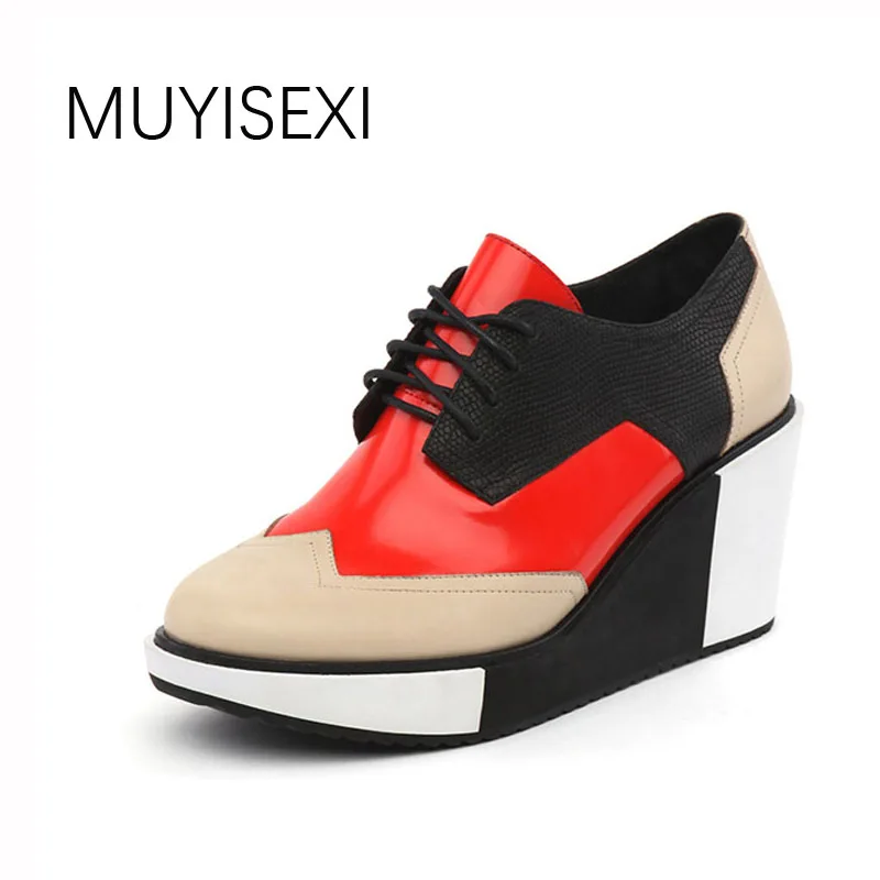 

Creepers Platform Shoes Casual Woman Shoes Lace Up Mixed Color Dot Shoes Woman High Platform Women Lace Up Shoes HL101 MUYISEXI