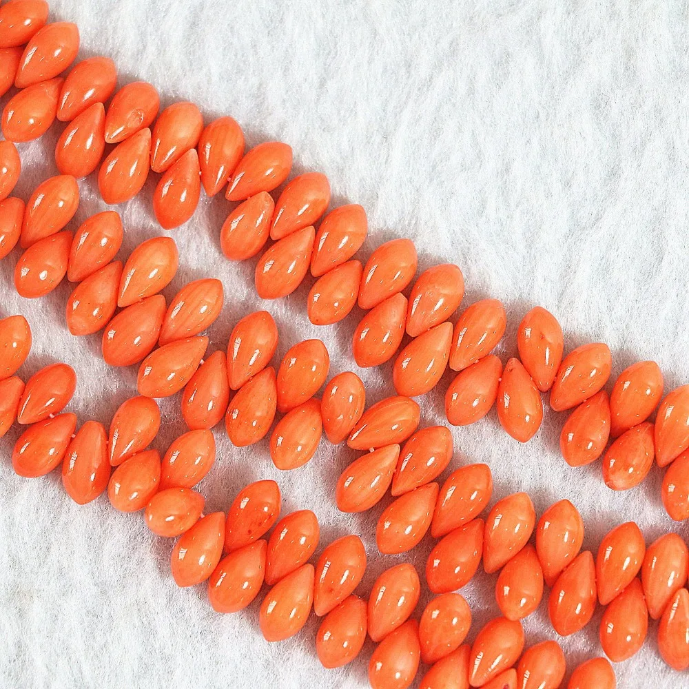 Beautiful natural reddish orange coral 5*10mm newly horizontal hole waterdrop teardrop loose beads diy jewelry 15inch B659