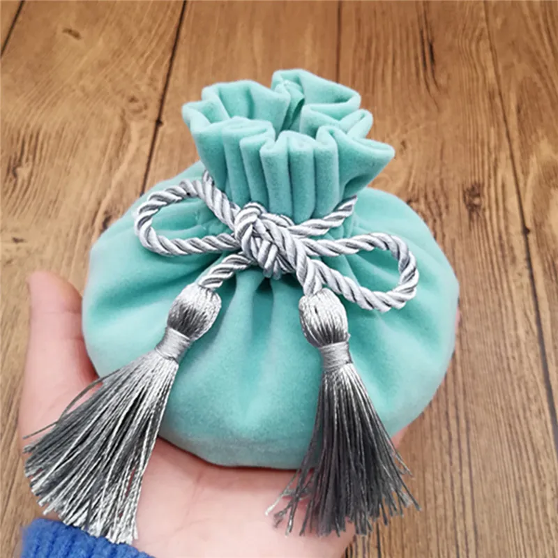 6pcs/lot 12*17cm Velvet Gree color Jewellery Bags With Tassel Wedding candy Pouch large wedding gift bag Free shipping