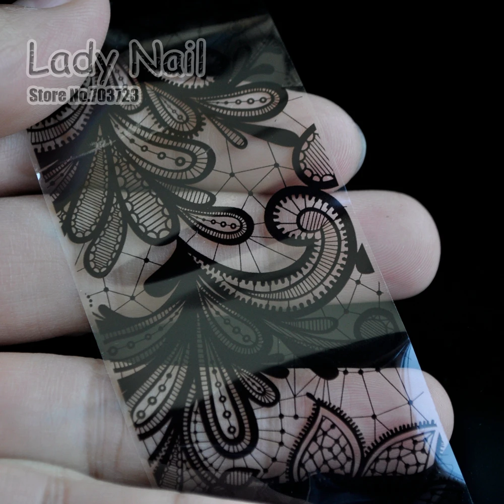 1 roll 100cm*4cm Black Lace Netty Flowers Transfer Foil Nails Art Stickers Nail Paper Glue Polish DIY Decals Manicure Tools 217