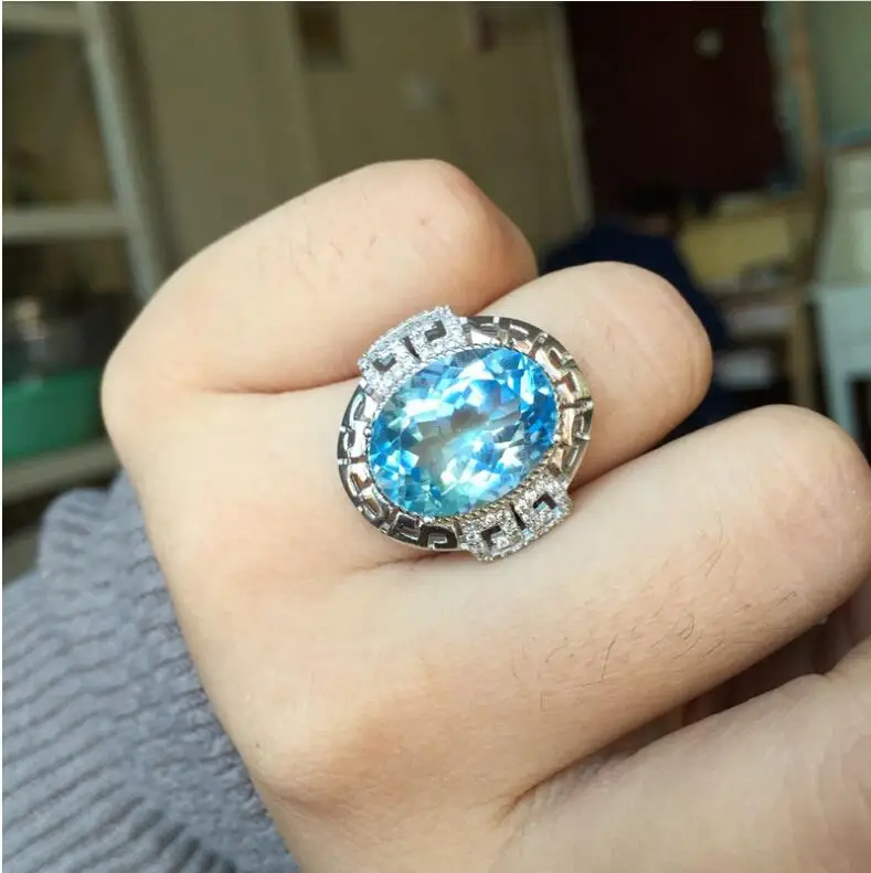 Man Ring Wedding Topaz Ring gem Finger ring Natural real blue topaz 925 sterling silver ring Wholesales For men or women