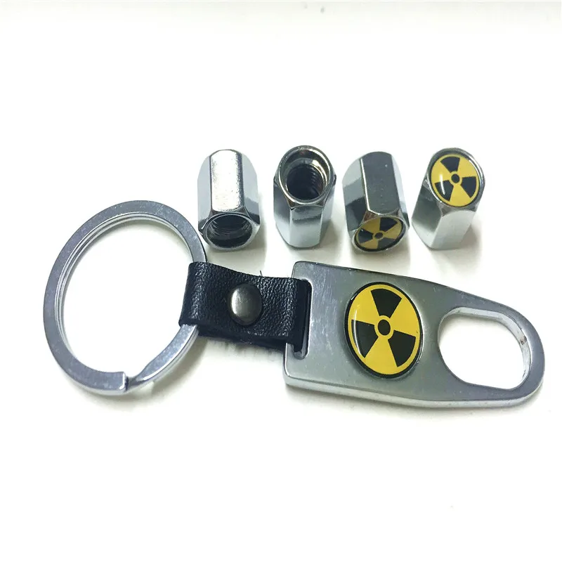 Car styling Nuclear Bomb Weapon  Logo Design Tire Valve  Cap With Key Ring Wrench Sticker For Cars 40pcs = 10 set