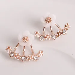 The New Flower Crystals Stud Earring For Women Rose Gold Color Double Sided Fashion Jewelry Earrings Female Ear Brincos Pending