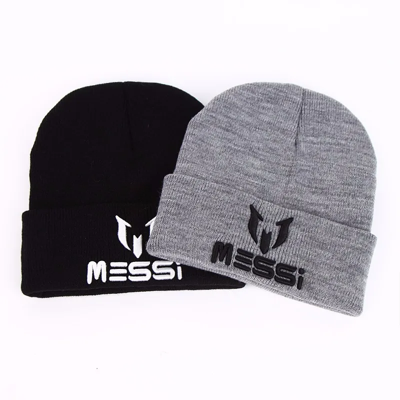 TUNICA-gorro de fútbol de Messi para hombre y mujer, Gorros blancos de lana, de punto cálido, color negro y gris, nuevo