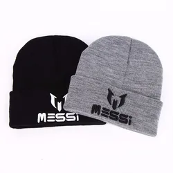 TÚNICA Nova Messi Futebol Fãs Chapéu mulheres Homens Skullies Preto Cinza Mulheres Beanie Chapéus Gorros Gorro de Lã Quente Malha Chapéu Gorros Brancos