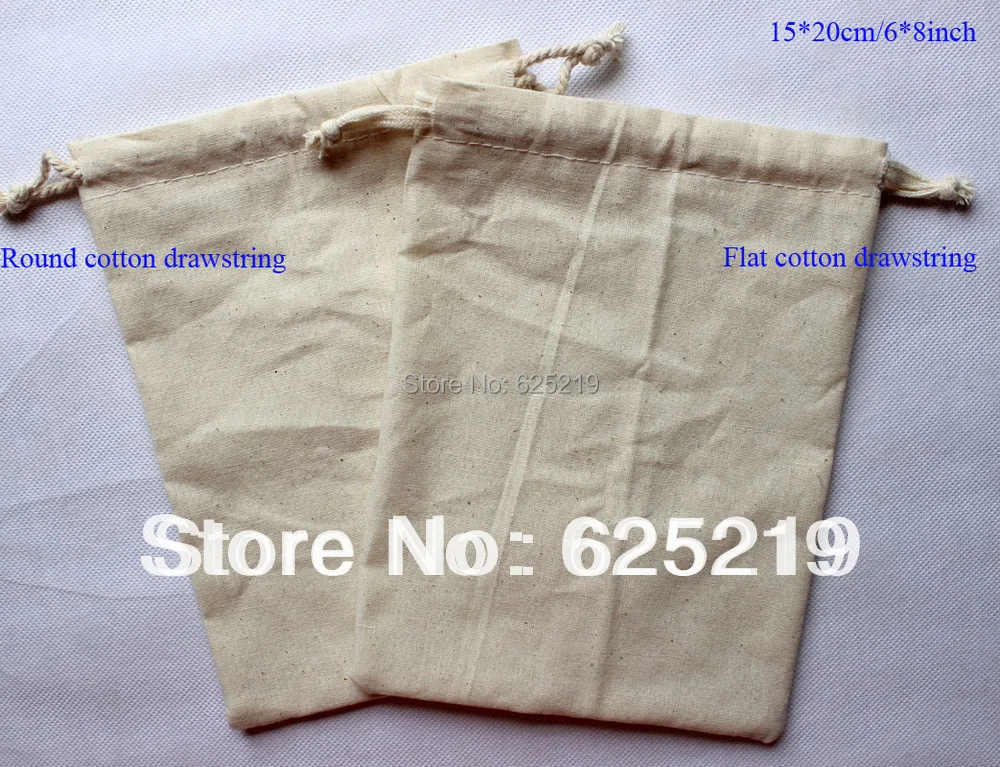 

(50pcs/lot)15*20cm/6*8inch 140g/m2 100% cotton organic natural cotton bag drawstring bag sustomize logo & size