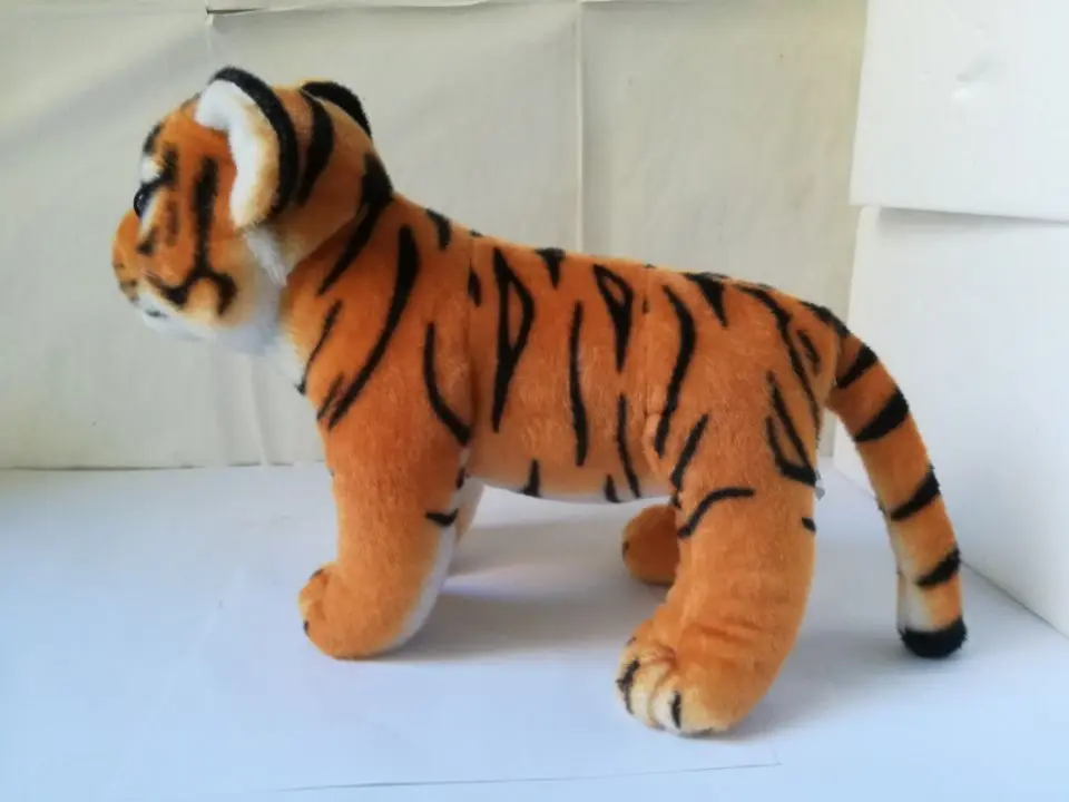 about 30cm yellow tiger plush toy standing pose tiger soft doll kid's toy birthday gift d2926