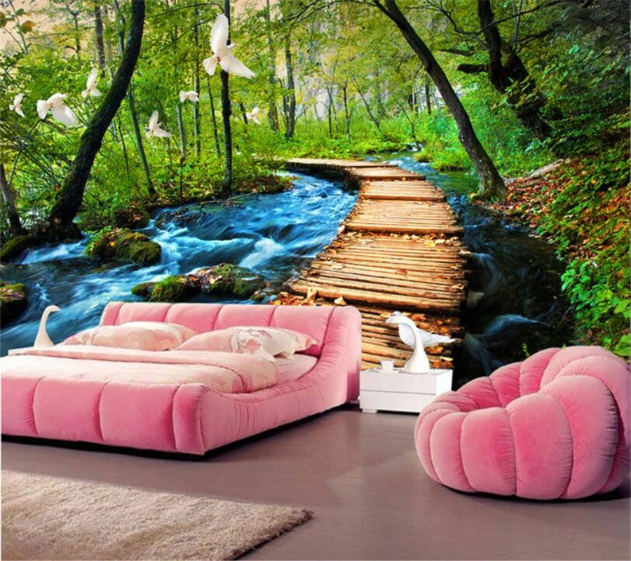 

wellyu Custom wallpaper 3d photo mural bridge water forest pigeons обои TV background wall living room bedroom wallpaper mural