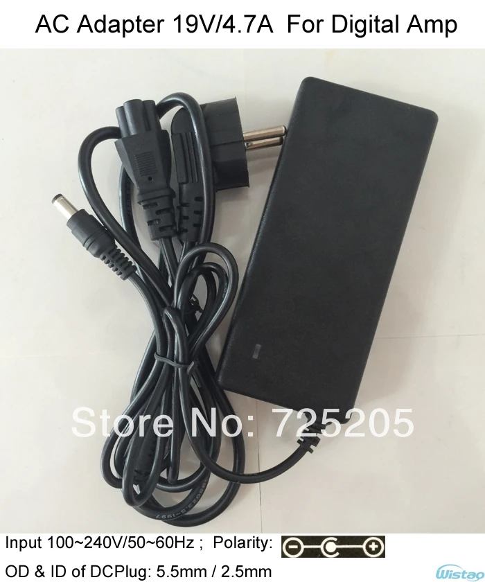 

19V/4.7A AC/DC Adaptor 110~240V/50~60Hz AC Input OD 5.5mm ID 2.5mm with LED indicator for digital amplifier laptop