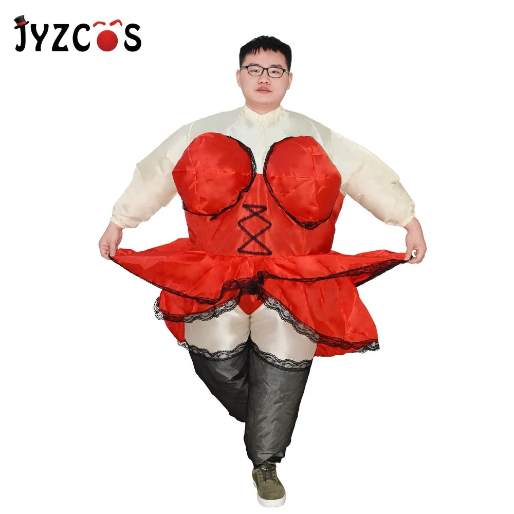 JYZCOS Self Inflatable Chubby Sexy Lady Dancer Barmaid Costume for Women Adult Funny Bartender Purim Stag Hen Night Outfit