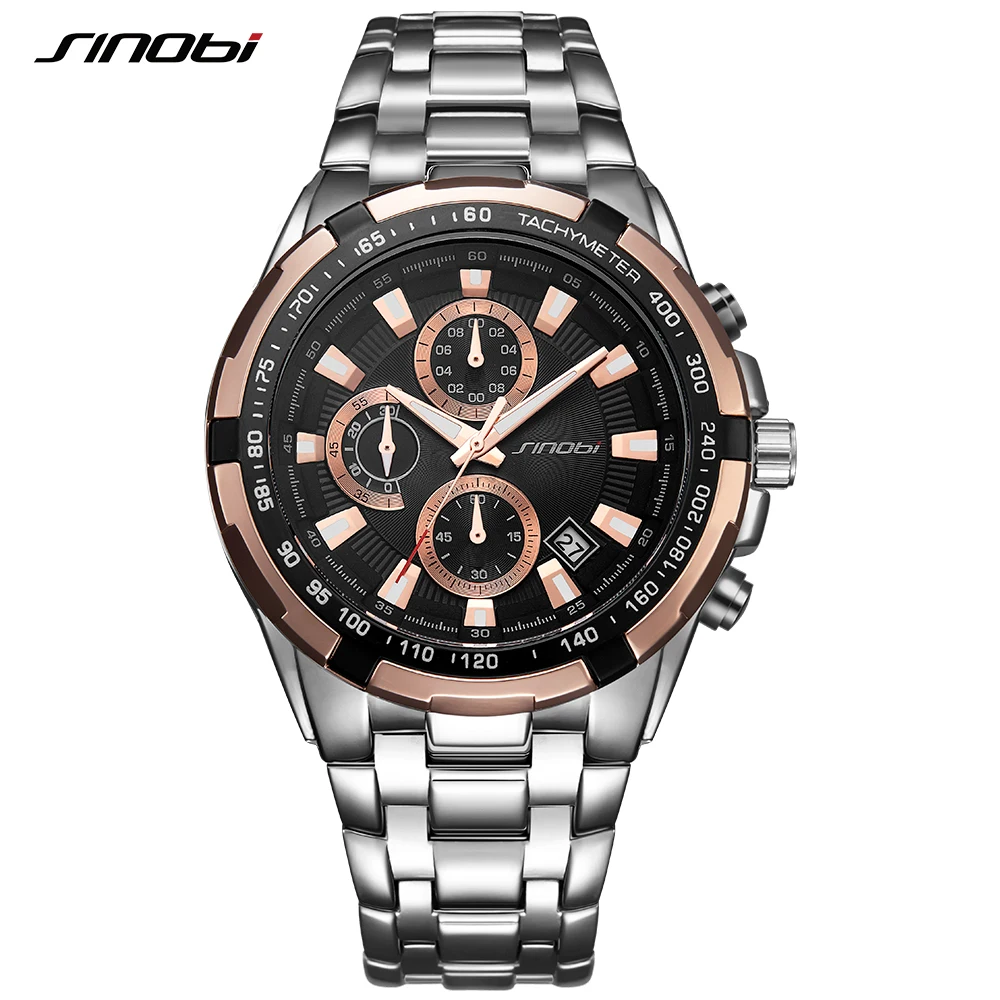 SINOBI Relogio Masculino Chronograph Mens Watches Top Brand Luxury Fashion Geneva Quartz Watch Man Sport Waterproof Wristwatch