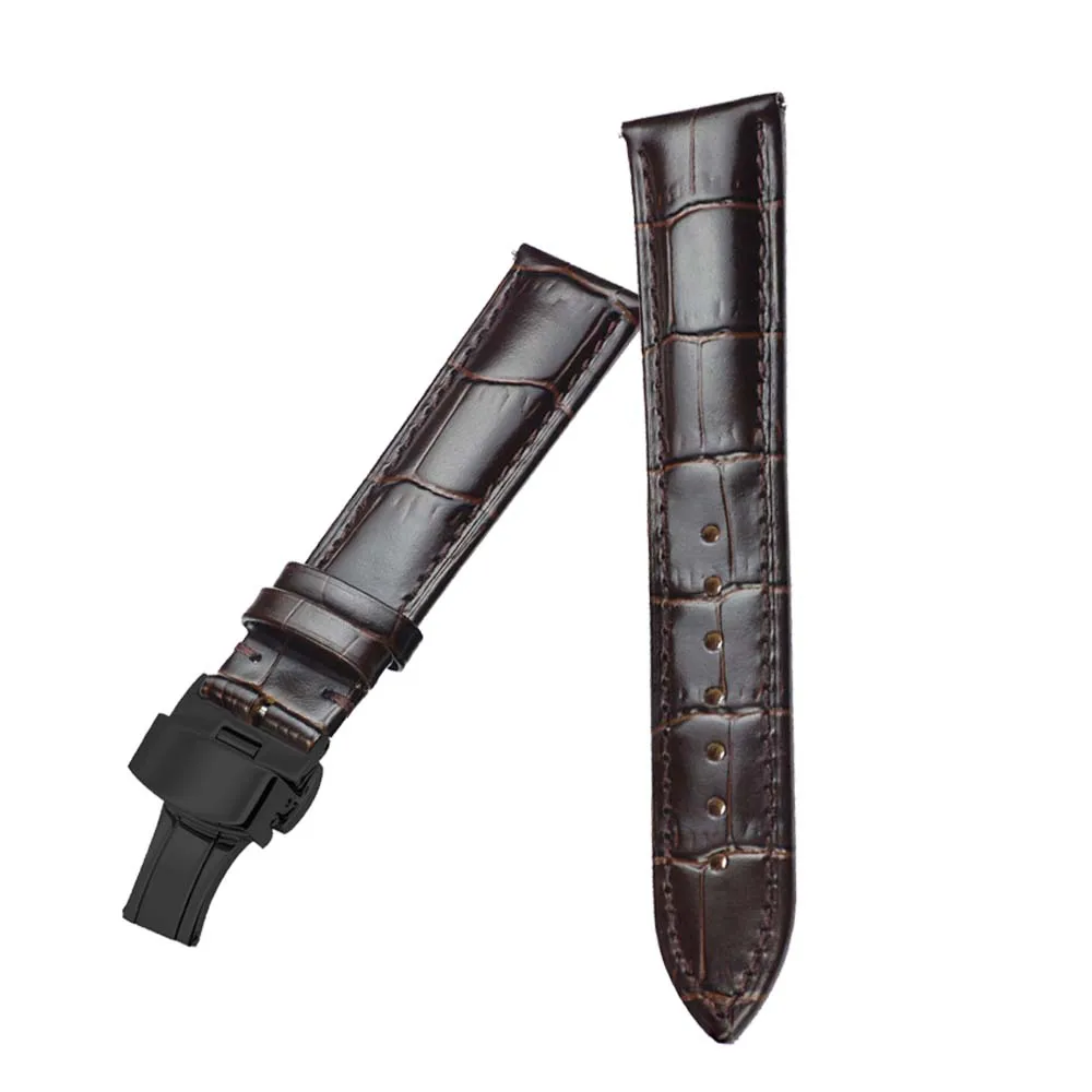 ZLIMSN Genuine Leather Watchband Men Women Watches 18 19 20 22 23 24 26mm Deployment Clasp Watch Accessories Relogio  wristband
