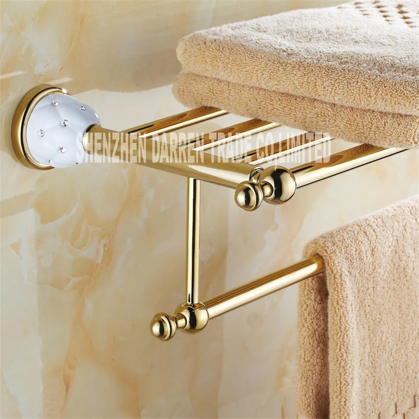 

New arrival Towel Racks Luxury Bathroom Accesserries High Quality Golden Finish Bath Towel Shelves Towel Bar bath hardware Hot