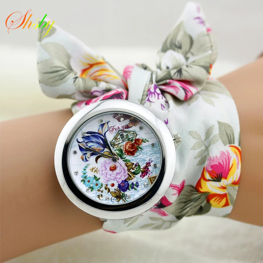 Shsby New Ethnic Floral Chiffon Sweet Girls Watch Flower Cloth Watches Women Dress Watches Fashion Quartz Female Ladies Gift