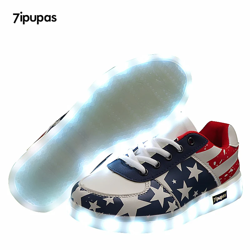 7ipupas American stars children glowing sneakers Boy&Girl led shoes Kids Light Up shoes led slippers Casual Luminous Sneakers