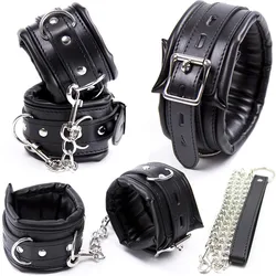 New Adjustable PU Leather Handcuffs Neck Collars,Soft Padded Hand Cuffs Ankle Cuffs,BDSM Cosplay Costumes Bondage Adults Sex Toy