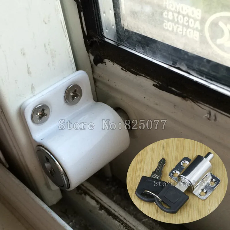 20 Sets/lot Sliding window lock with key child safety protection lock anti-theft door push lock Silver&White color KF1073