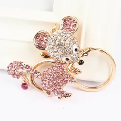 New Pink Rat Mouse Keychain Rhinestone Crystal Pendant Charm for Handbag Purse Bag Carkey Gift