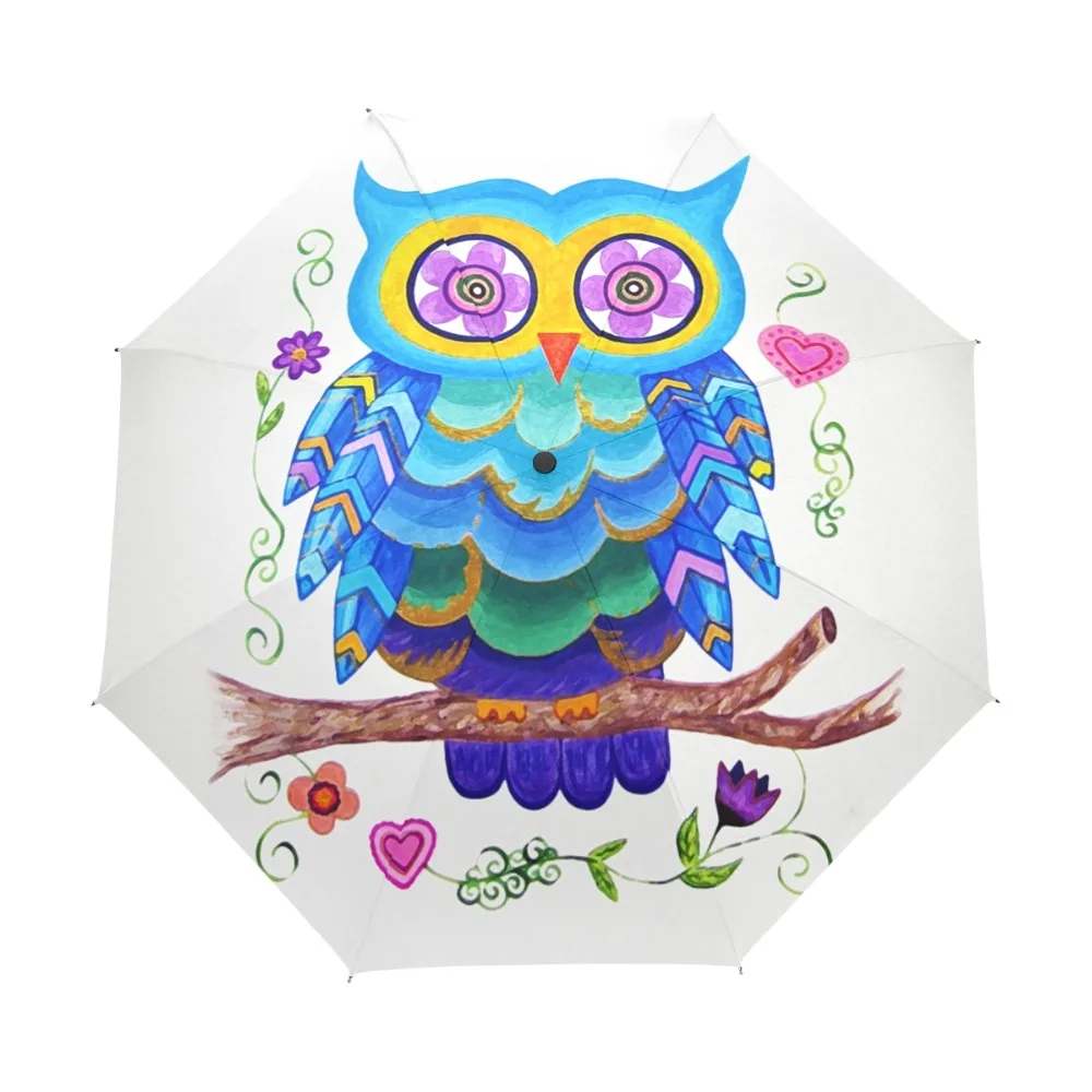 Unique Cute Owl Umbrella Full Automatic Animal Three Folding Rain Women Umbrella Creative Design Lady Gift Children Umbrellas