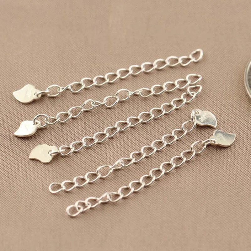 10pcs Print Letters Genuine Real Pure Solid 925 Sterling Silver Extension Extended Tail Chain  DIY Jewelry Findings