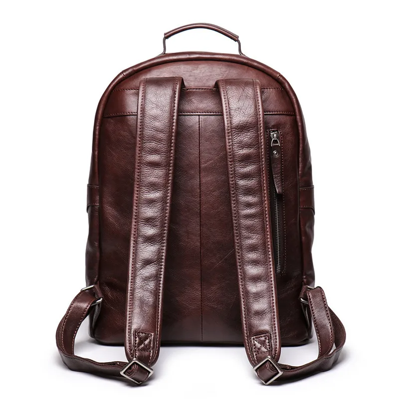 Nesitu Vintage Coffee Brown Black Vegatable Tenned Full Grain Genuine Leather 15.6'' Laptop Women Men Backpack Travel Bag M88120