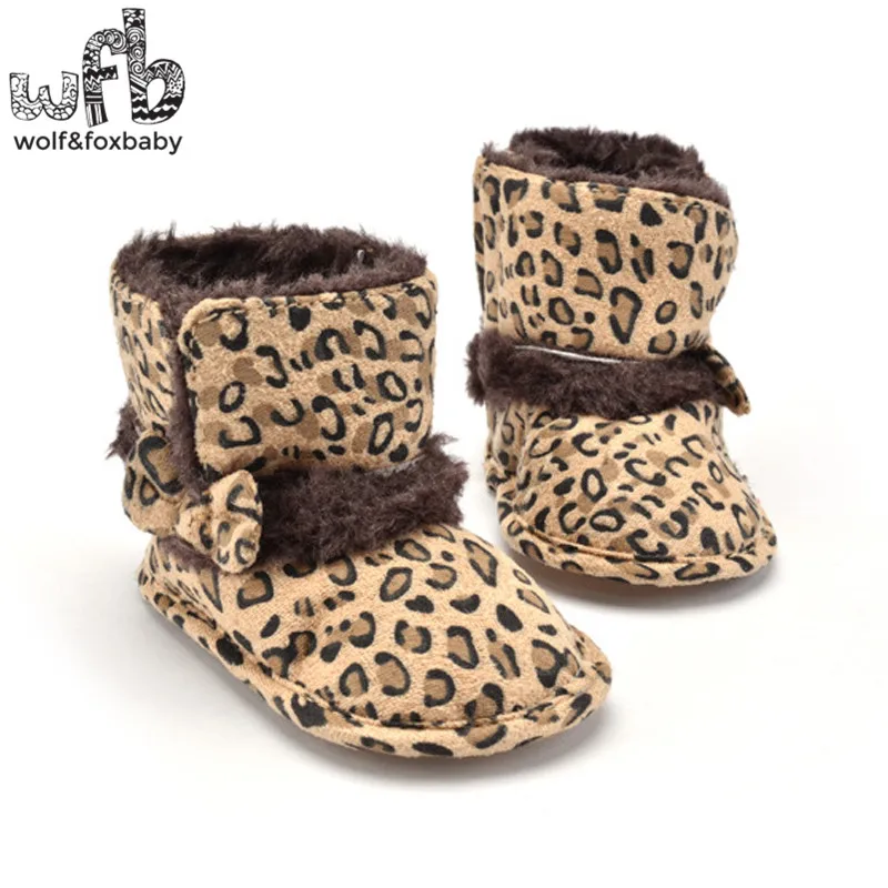 

Retail First Walkers Soft Bottom Antiskid Leopard bowknot Thicken boots fashion Baby Shoes Newborn infant Toddler winter