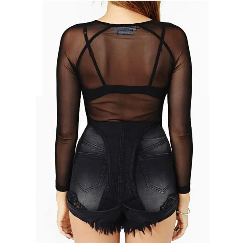 Women's Sexy Black Sheer Mesh Long-Sleeve Club Top - Image 3