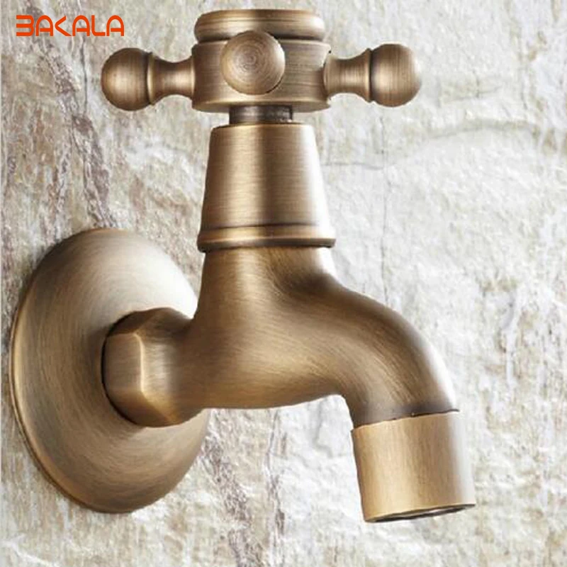 BAKALA Freeshipping Antique Brass Finish Bathroom Wall Mount Washing Machine Water Faucet Taps Mixer GZ-8402