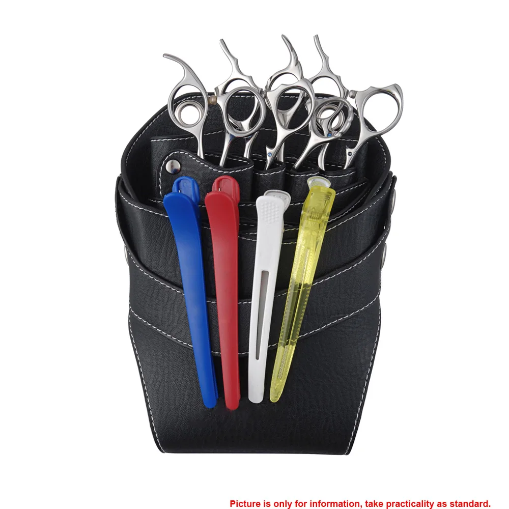 Hairdressing Scissors Storage Case PU Leather Barber Hair Scissor Holster Pouch Case Rivet Clips Bag with Waist Shoulder Belt