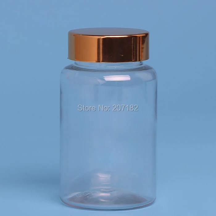 

(100PCS/Lot) 120ML Clear PET Bottle,Capsule Bottle,Medicine Plastic Bottle, 120CC Sample Bottle with Aluminum Bright Gold Cap