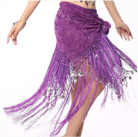 สไตล์ใหม่Belly Danceเครื่องแต่งกายLace Tassel Belly Danceสะโพกผ้าพันคอสำหรับสุภาพสตรีเต้นรำเข็มขัด