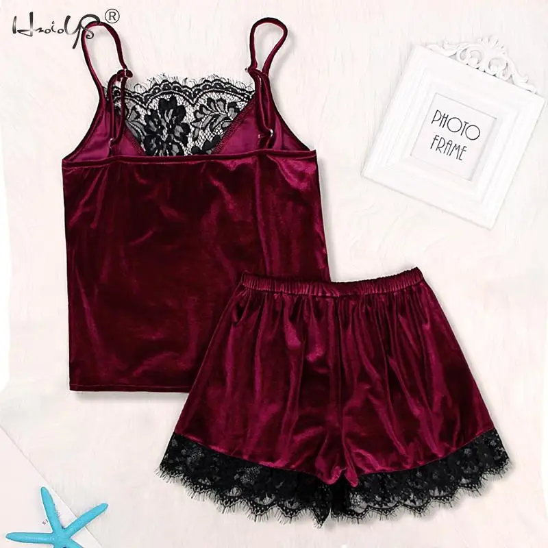 Women Pajama Suit V-Neck Stretch Satin Babydoll Lace Sexy Lingerie Bowknot Pyjama Sleep Shorts Set  Sleepwear Loungewear Nightie