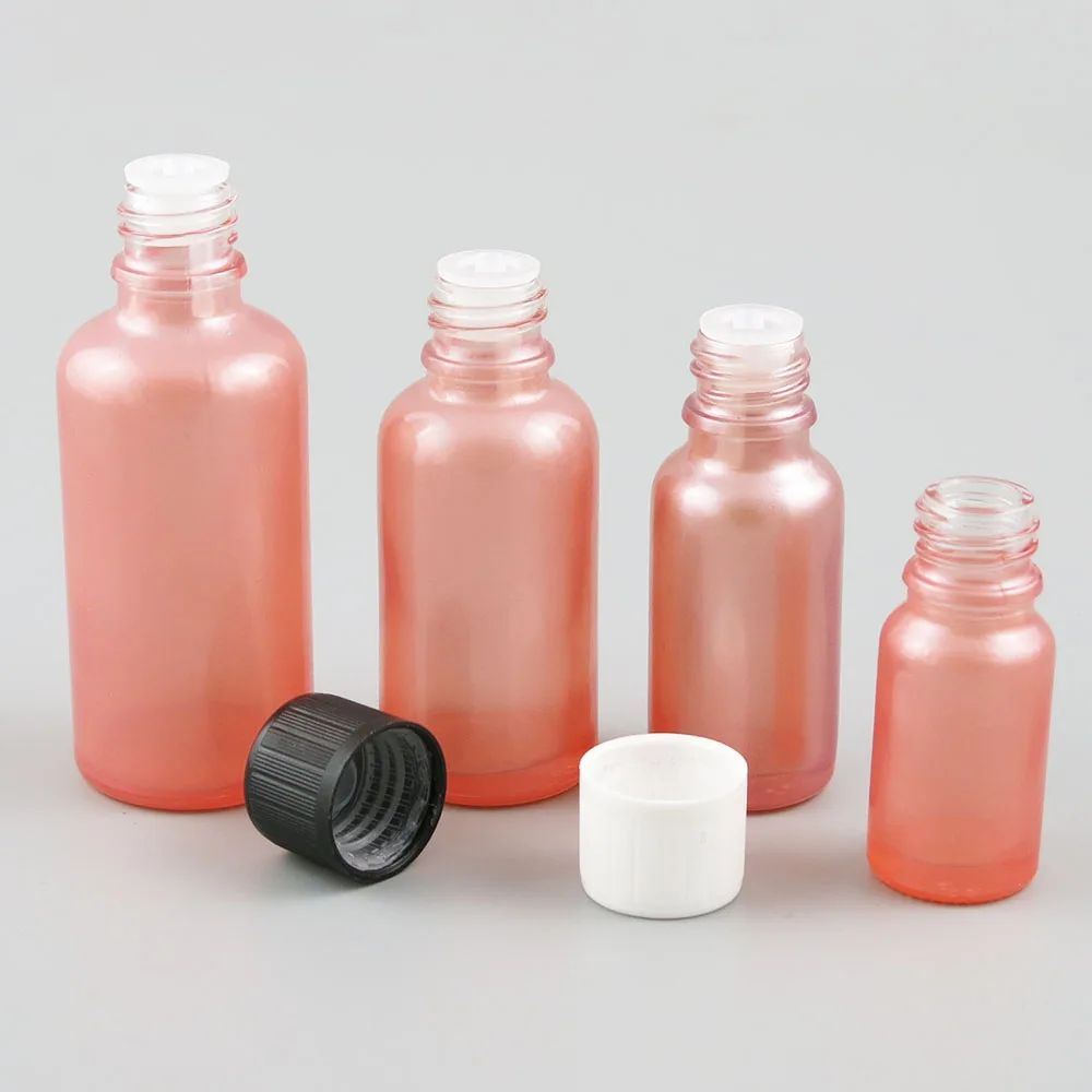 10 x 10ml 30ml 50ml 100ml Essential Oil Pink Glass Bottle Cap For Liquid Reagent Pipette Refillable Bottle Cosmetic Container