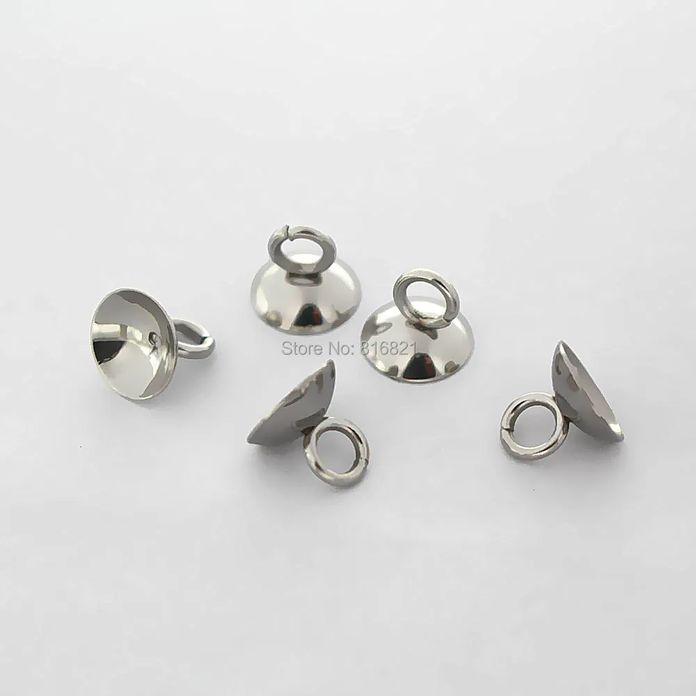 

100pcs Stainless Steel Bead Bail Pendant Smooth Caps DIY Glass Globe Vials Bottle Jewelry Charms Making Findings 6 8 10mm