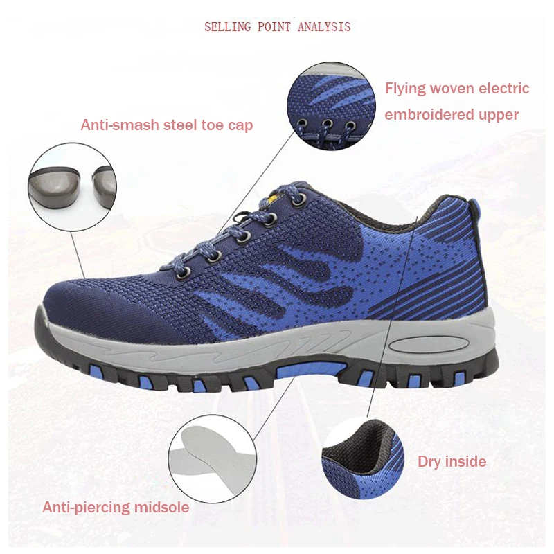 Safety Shoes Cap Steel Toe Safety Shoe Boots For Man Work Shoes Men Breathable Mesh Size 12 Footwear Wear-resistant GXZ005