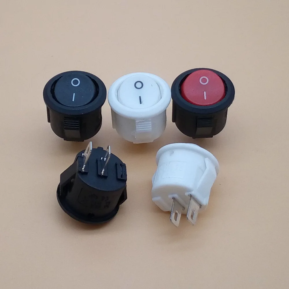 10 Pcs SPST Black/Red/White Button On/Off Round Rocker Switch AC 10A/125V 6A/250V