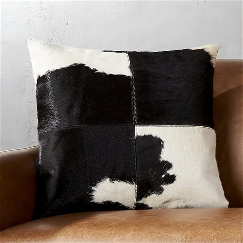 Natural Cowhide Skin Fur black white pillow case, Luxury home decorative throw pillow cushion cover