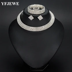 YFJEWE Bride 1-5 Row Classic Rhinestone Choker Necklace Earrings and Bracelet Wedding Jewelry Sets Wedding Accessories N387