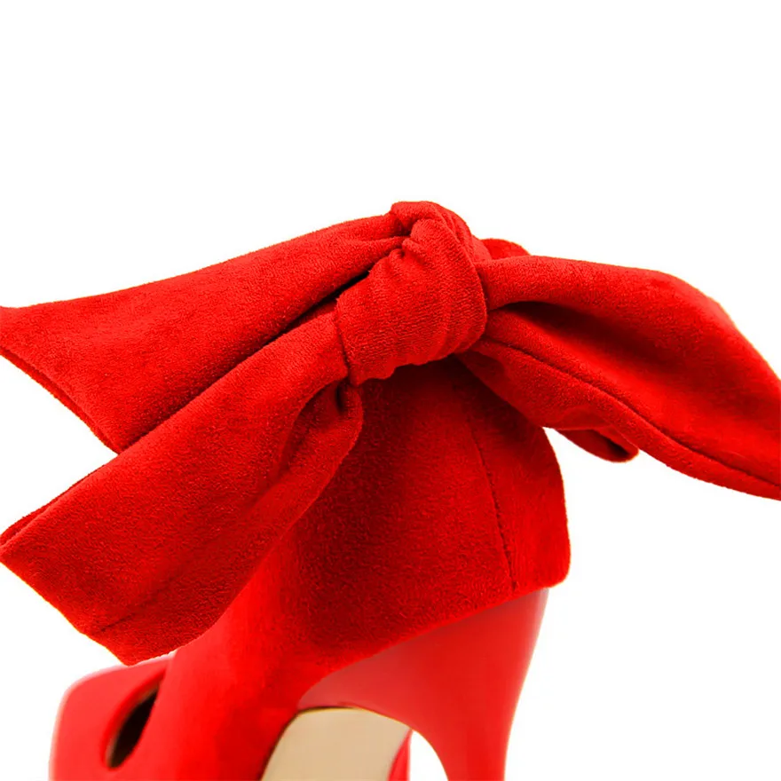 2022 New Classic Ankle Lace-Up Bowknot Woman Shoes Solid Flock Shallow High Heels Shoes Party Shoes Fashion Women Pumps 6 Colors